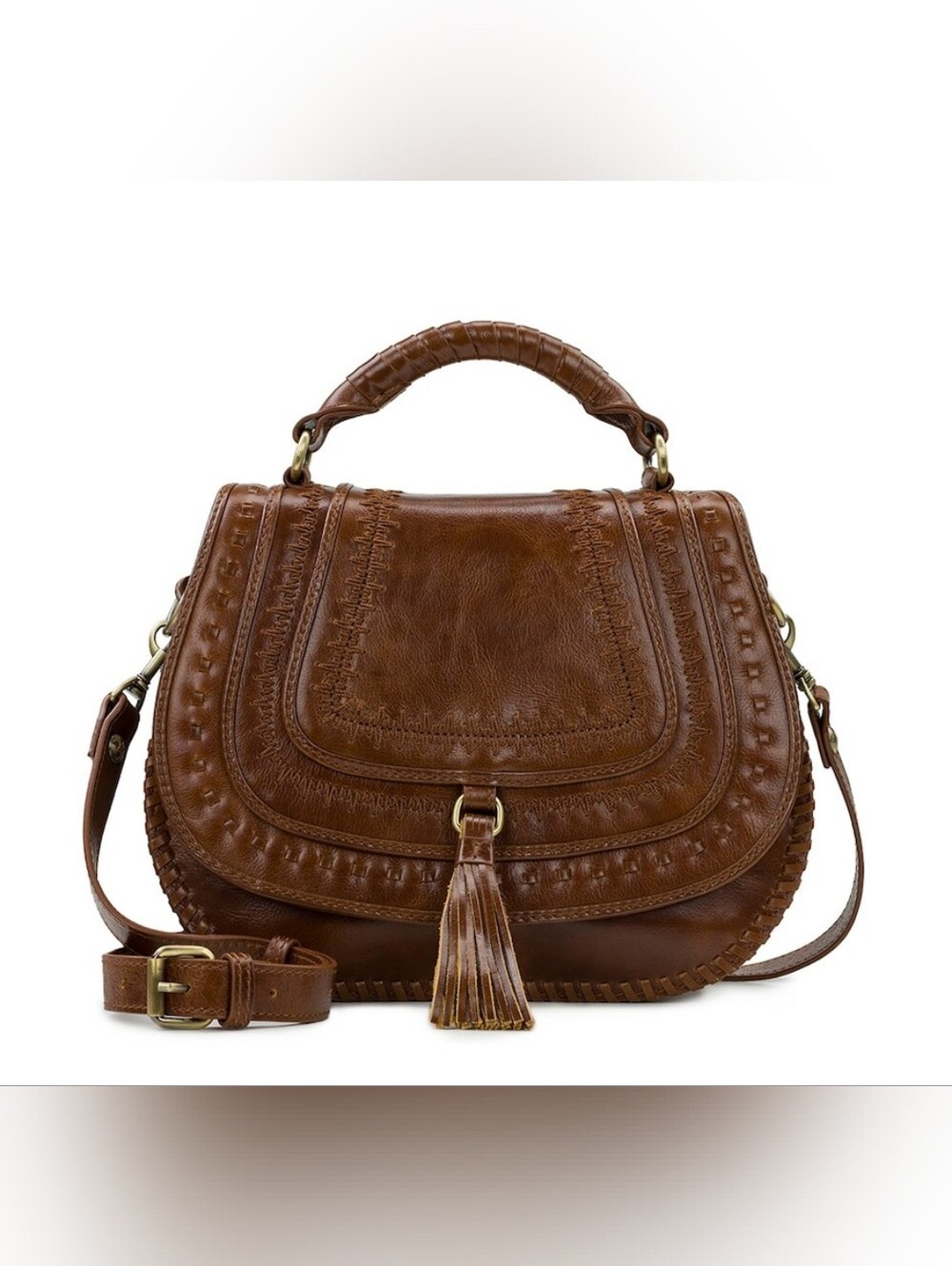Brown Leather Tassel Satchel Handbag
